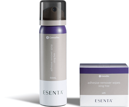 ESENTA™ Sting-Free Adhesive Remover Spray 50 ml and Wipes x25 - For painless adhesive release, residue-free.